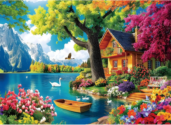 300 Piece Puzzles for Adults,Vintage Lake House Jigsaw Puzzle for Adults Kids