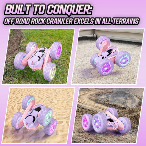 360Rotating 4WD 2.4GHz Hamdol Remote Control Car, Double Sided RC Cars, with Sparkling LED Wheels, Electric Race Stunt