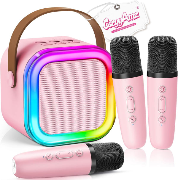 CscyyAmz Upgraded Mini Karaoke Machine with 3 Wireless Microphones for Kids Girls Boys