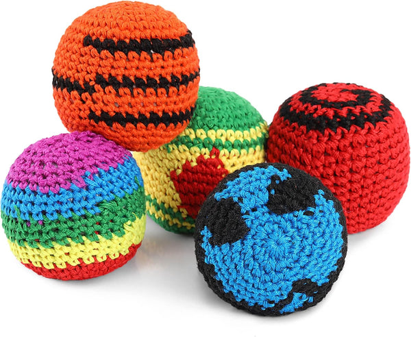 Blulu 5 Pieces Woven Kickball Funny Hacky Ball Sacks for Children and Beginners - Assorted Colors Soft Knitted