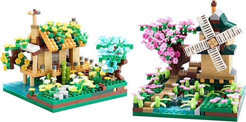 Botanicle Collection Sakura Tree House Micro Blocks Building Set Toy Friendship Windmill Cherry Blossom Flowers for Girls, a DIY Gift Kids and Adults