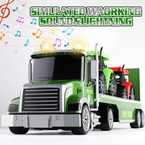 Set, 27" 2 3 4 5 6 Dwi Dowellin Farm Vehicle Toys Large Friction Powered Semi Truck with Tractors, Toy Cars