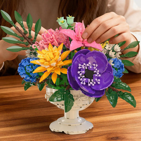 Set (1081PCS) Botanicals Flower Bouquet Building - Includes Hydrangeas, Snapdragons, Peonies & More, Artificial Flower