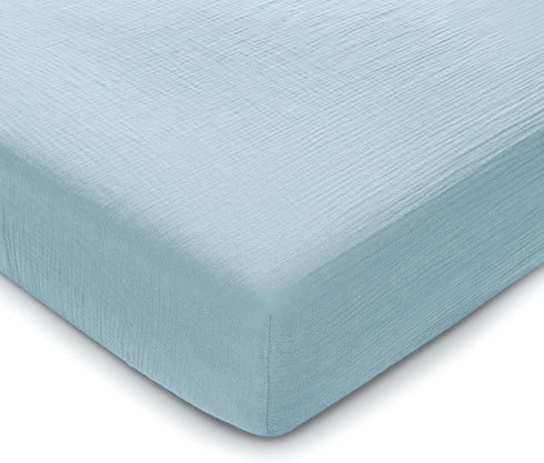 Set White Muslin Fitted Crib Sheet & Waffle Weave Blanket