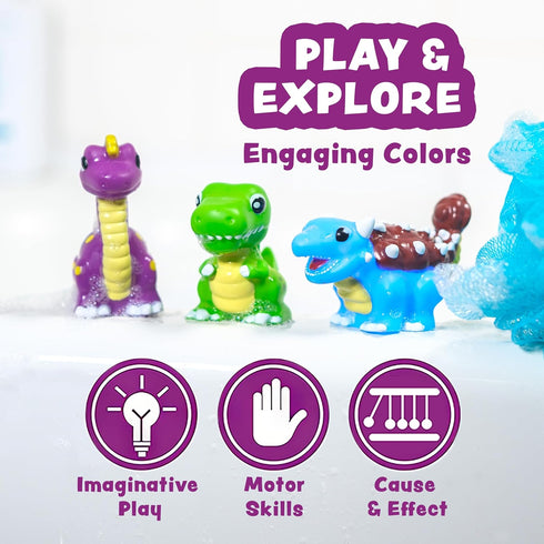 6 Pack Tub Works Dinos Dinosaur Light Up Bath Toys, | Water-Activated Light Up Toys Flash & Change Color | Easy-Grip