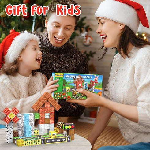 ANDENLEY 100PCS 3+ Magnetic Blocks - Magnet Tiles Stacking Construction Building Blocks Cubes, STEM Building Game
