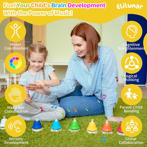 EliLunar 8 Set Note Desk Bells C Major Scale Color-Coded Hand Bells, Educational Percussion Instrument for Music