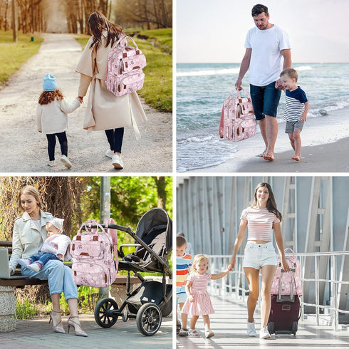 Backpack Diaper Bag for Baby Girl, Multifunction Waterproof Diaper Bag for Mom Dad, Large Pink Floral Baby Diaper Bags