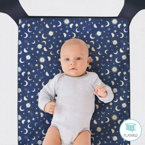 The Peanutshell Pack n Play Sheets, Fitted Mini Crib Sheets, Celestial Space 3 Pack for Boy or Girl