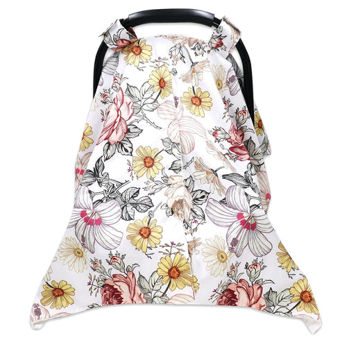 Floral Baby Car Seat Canopy Soft Plush Dotted Backing Baby Car Seat Cover Girls, Infant Carseat Canopy, Stretchy Multi