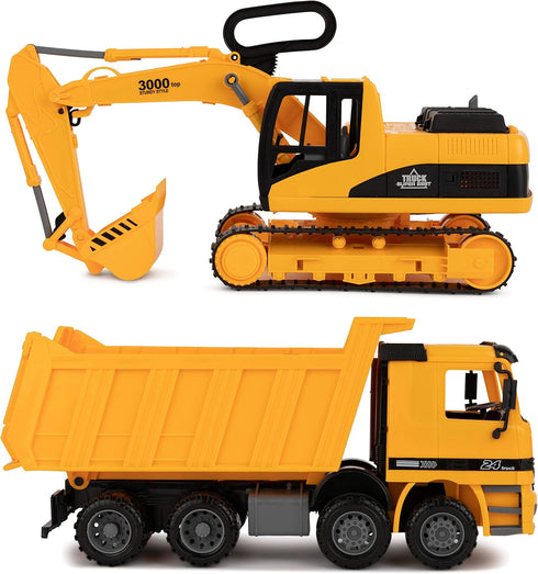 Toy To Enjoy Excavator & Dump Truck Toy Set of 2, Moveable Claw & Lifting Back, Construction Vehicle for Kids