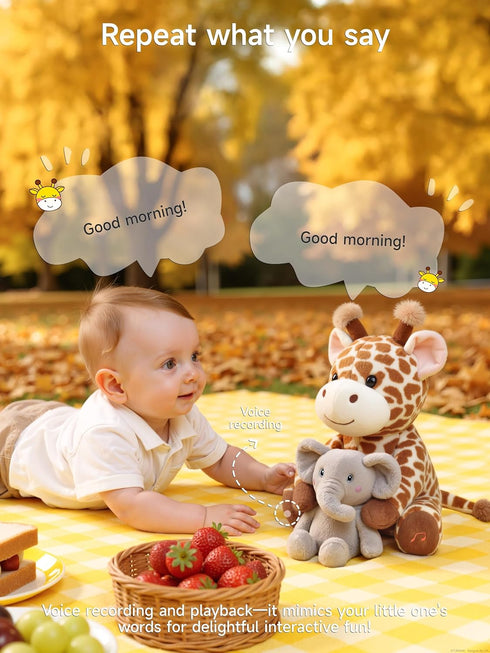 TUMAMA Interactive Giraffe & Elephant Talking Singing Toys, Mimicking Toy with Repeating What You Say, Interactive
