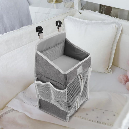 Beaupretty Hanging Nursery Organizer Bedside Storage Bag Diaper Caddy Tote with Multiple Pockets Gray Fabric for Crib