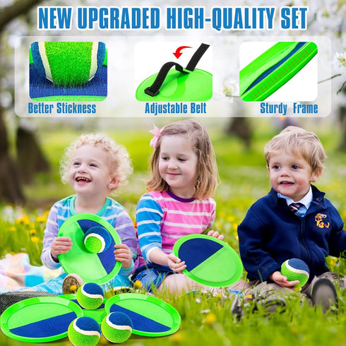Set, 4-8-12, 4 4 Summer Toss and Catch Ball Pool Beach Outdoor Toys Games for Kids Ages Paddles Balls and Storage Bag