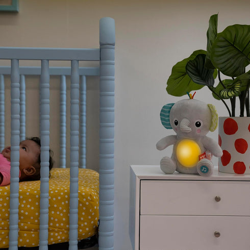 Bright Starts Hug-a-Bye Baby Elephant Stuffed Animal Musical Toy, Soft Soother for Newborns and Up with Songs & Lights