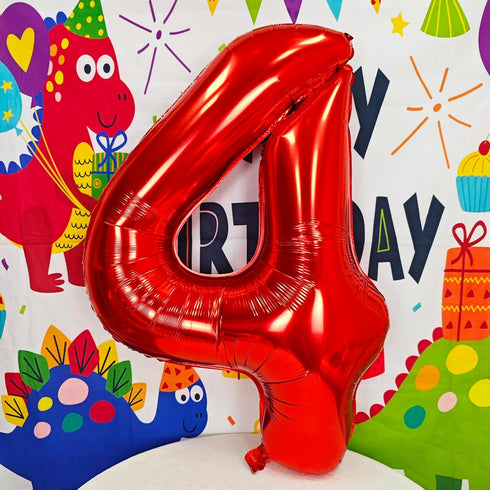 40 Inch Red Big Number 4 Birthday Party Decoration Foil Balloons for Anniversary, Wedding, Girls and Boys Digit 4