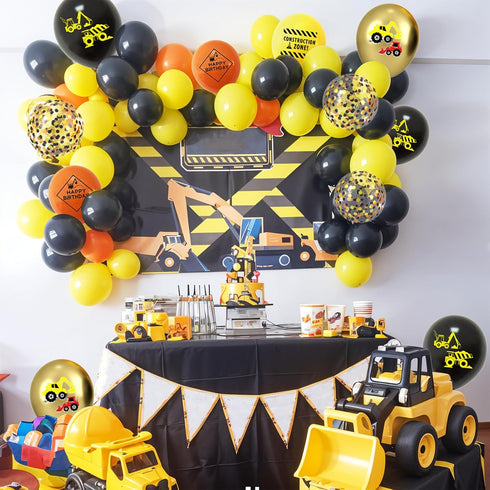 12 Inch Construction Balloons, Gold Black Yellow Orange Confetti Balloons for Boy Baby Shower Construction Themed