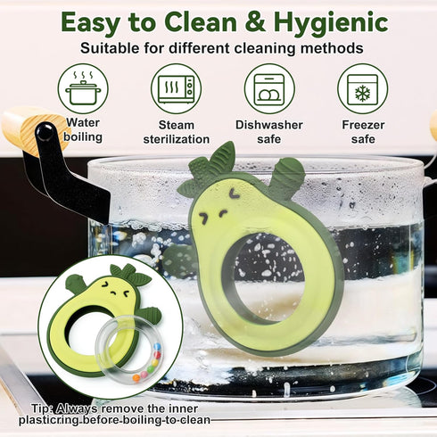 suhunide 0-6 3-24 Baby Rattles Teething Toy for Babies Months, Avocado Design BPA Free, Teething Relief for Infant