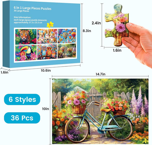 6 Packs 36 3 Pieces Large Puzzles for Seniors,Dementia Puzzles for Elderly Adults,Jigsaw Puzzles for Adults Seniors