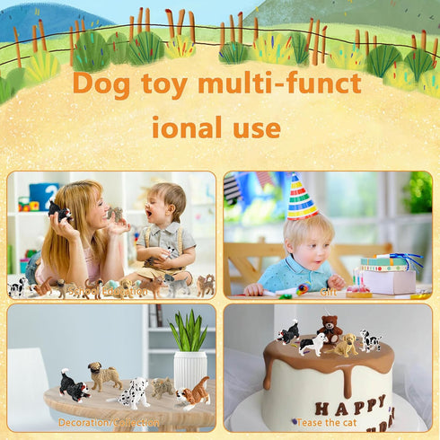 12PCS Mini Dog Figurines - Realistic Hand Painted Tiny Dog Toys Playset for Kids, Miniature Puppy Cake Topper