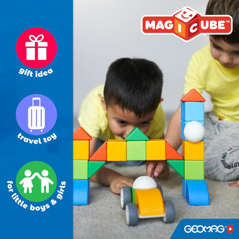 Geomag MagiCube 24-pc Magnetic Blocks Set for Kids Ages 1-5 | Swiss-Made Educational Toy from 100% Recycled Plastic