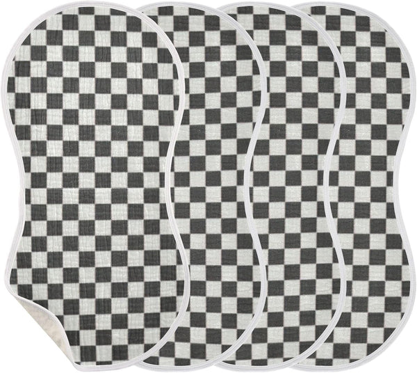 FLildon Muslin Burp Cloth for Baby 4PCS Checkered Black White Super Absorbent Burping