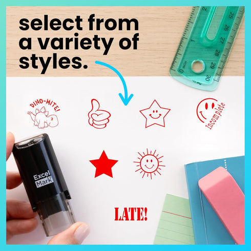 ExcelMark Round Teacher Stamp - Thumbs UP (Outline), RED Ink
