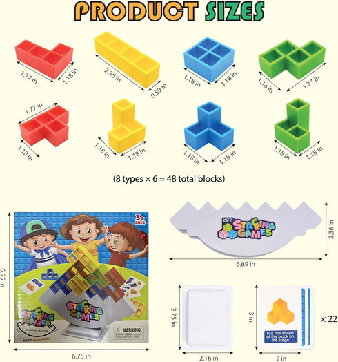 KIEZ 48 Pcs Tetra Tower Stacking Games, Balance Building Blocks, Stack Attack Board Game for Kids & Adults
