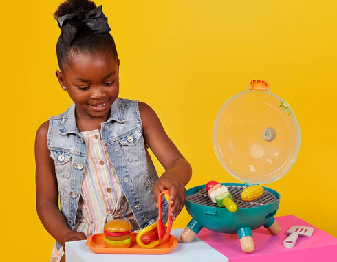 B. toys Mini Chef BBQ Grill Playset, Pretend Play Toy Grill & Food Set for Kids 3 Years + (16 Pcs)