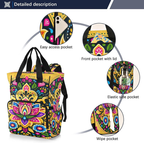 YANENDIE Backpack, Backpack Backpack Intricate Floral Pattern Diaper Bag Unisex Travel Baby Diaper Bags with Stroller