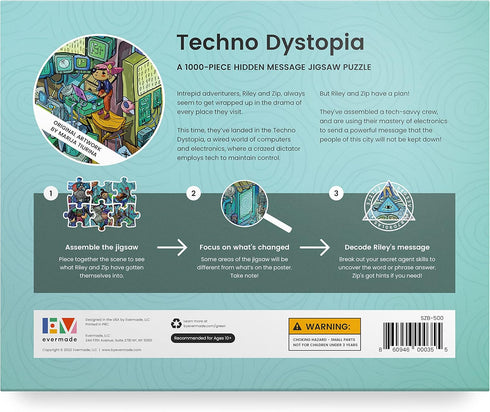 Techno Dystopia by Evermade - Hidden Message Mystery Jigsaw Puzzle for Adults, 1000 Pieces, Frameable Art