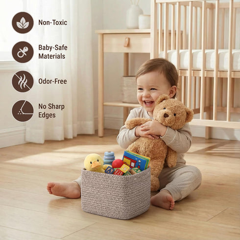 VIRETH HAUS 5-Pack 2 Closet, Storage Cubes Woven Rope Baskets - Sizes Organizer Bins for Shelf, Bookshelf, Nursery