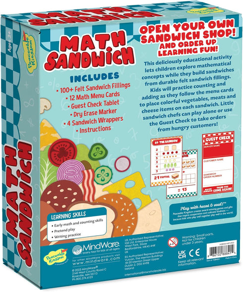 3 100+ 10 Peaceable Kingdom Math Sandwich Game: Preschool Math Games for Kids Ages and Up Includes Felt Food Pieces