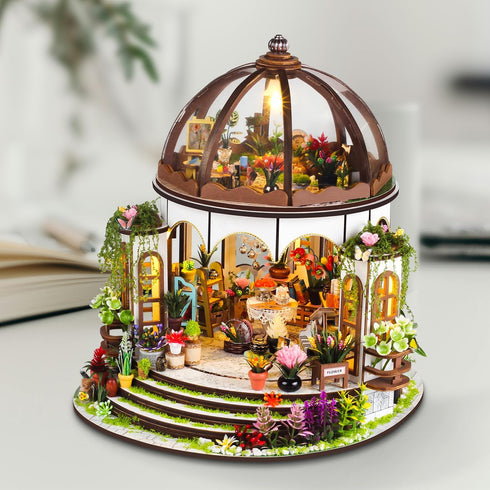 1:24 TuKIIE DIY Miniature Dollhouse Kit with Furniture, Scale Creative Room Mini Greenhouse Wooden Doll House for Kids