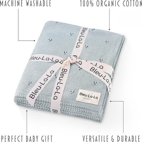100% Luxury Organic Cotton Pointelle Knit Baby Quilt Blanket for Boys Refined Lightweight Heirloom Nursery Essential