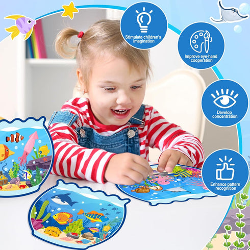 AMCEMIC Summer Summer Set (12Set) Craft Kits for Kids Make A Ocean Animals Worlds Stickers Scene, Craft Under The Sea