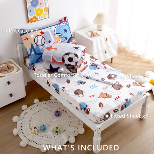 4-Piece Set Set Toddler Bedding for Boys - Soft & Skin Friendly Toddler Bed Includes Toddler Comforter, Flat Sheet
