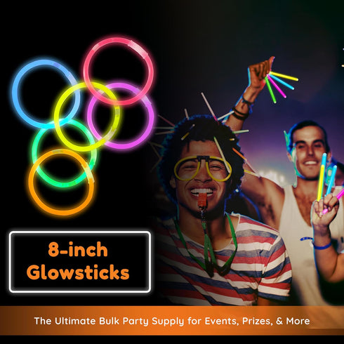 Glow Fever 1200pcs Bulk Glowsticks Party Pack, 600 8" Glow Sticks and Connectors for Concerts, Weddings, Birthdays