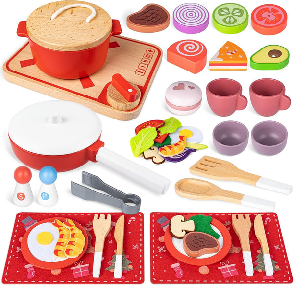 Christmas Advent Calendar Gifts for Kids, Commodum Kids Wooden Play Cooking Set,