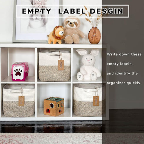 Goodpick Woven Storage Basket for Shelves, Cotton Rope Dog Toy Bin, Square Baskets for Storage Shelves, Brown and