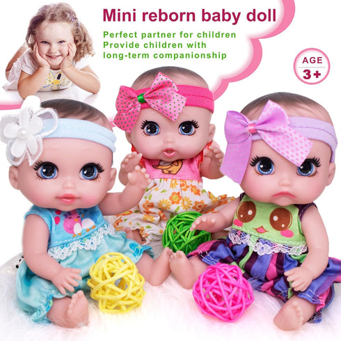 6" 16 cm 3 Cute Small Baby Doll Newborn Baby All Vinyl Reborn Baby Dolls for Girls Swivel Mini Dolls Crying Baby DIY
