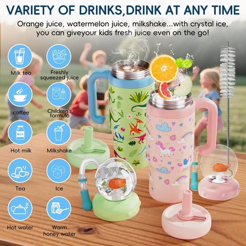 24 oz 316 2 V3.0 Como bebe Insulated Whale Fountain Sippy Cup, food-grade Stainless Leak-Proof Straw,Tumbler