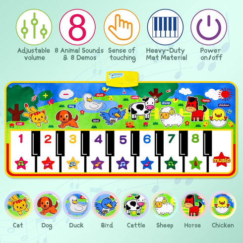 53'' 23'' 8 1 2 3 4 5 M SANMERSEN Piano Mat, x Musical Toys for Toddlers Floor Piano Touch Playmat with Animal Sounds