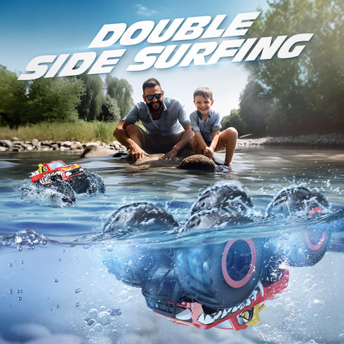 DEERC 1:16 Amphibious RC Monster Trucks, IPX7 Waterproof Remote Control Car, 4WD Dual Motors All Terrain Toys for Kids