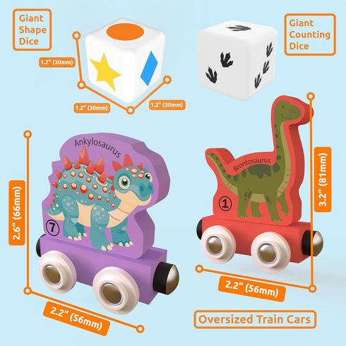 Set Counting ORBRIUM Wooden Train Magnetic Dinosaur Trains Montessori STEM Toys Number Shapes Colors Dice Game Mat Bag