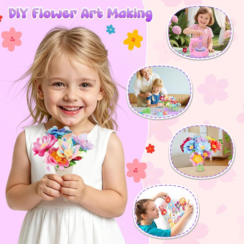 300+PCS 4 5 6 7 8+ GirlsHome Fabric Flower Bouquets Toys, DIY Flower Making Kit for Kids, Arts and Crafts for Kids