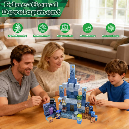 100PCS 3+ Magnetic Blocks Building Toys for Boys & Girls, Building Blocks with Blue Castle Topic, Ideal Building