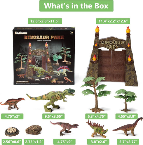 Dinosaur Toys for Kids 3-5, Realistic Jurassic Figures with Park Gate, Educational Play Set for Boys and Girls