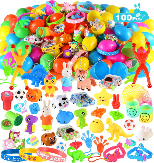 Jyusmile 100 Pack Prefilled Easter Eggs with Toy, Filled Plastic Easter Eggs,