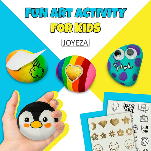 JOYEZA Rock Painting Kit Deluxe, Arts and Crafts for Girls Boys Age 6+, 12 Rocks Tween Gift Art Set, Kids Activities